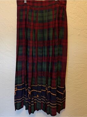 Vintage Ralph Lauren Chequers Tartan Plaid Rayon Skirt– Red Green Blue